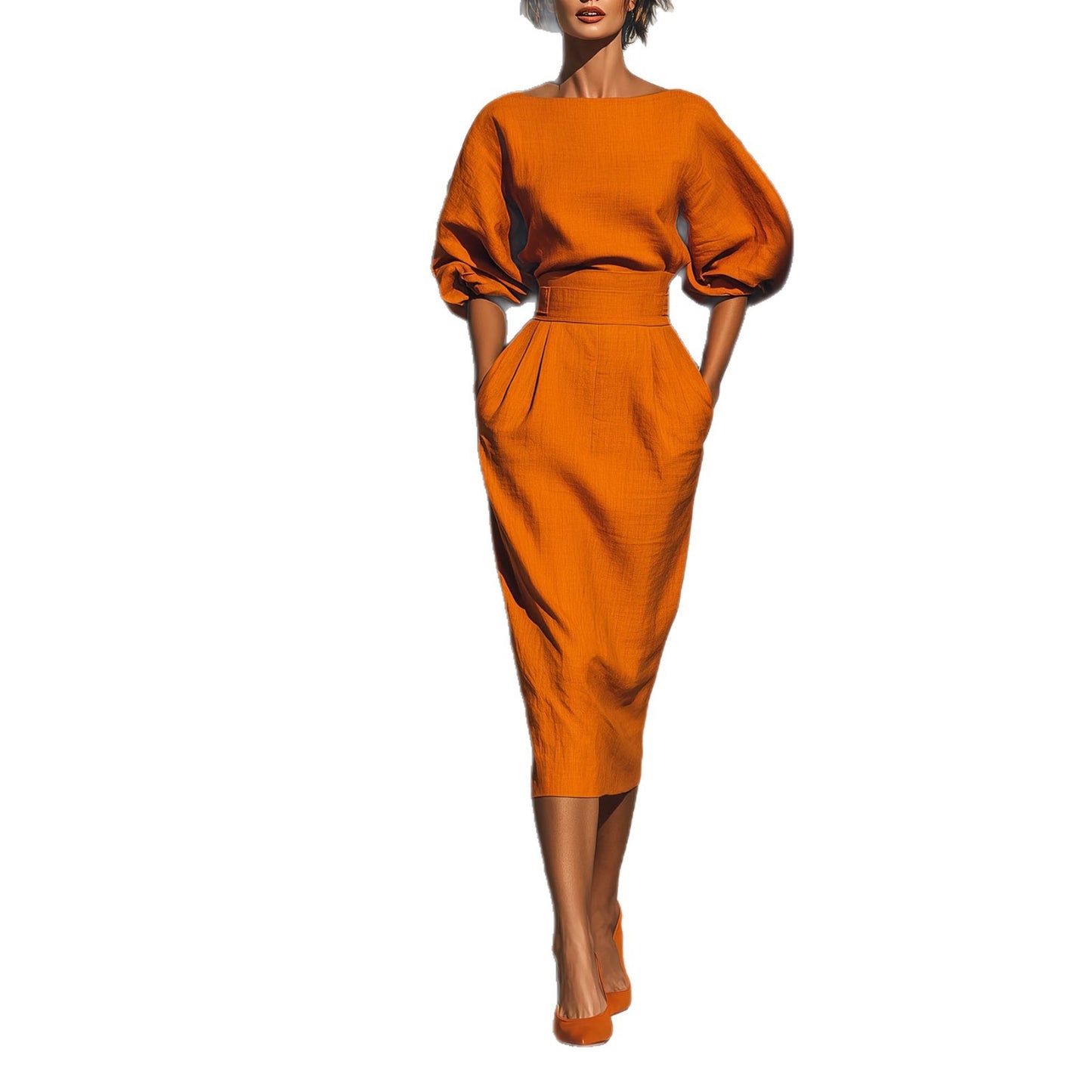 Women's Elegant Boat Neck Puff Sleeve Dress
