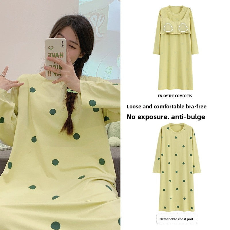 Women's Pure Cotton Long Sleeve Sleep Dress