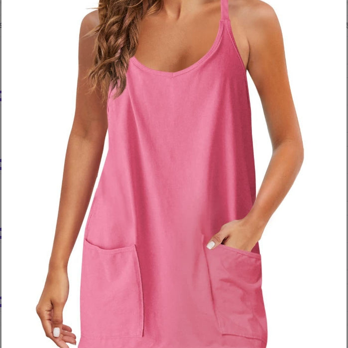 Summer solid-color sleeveless dress