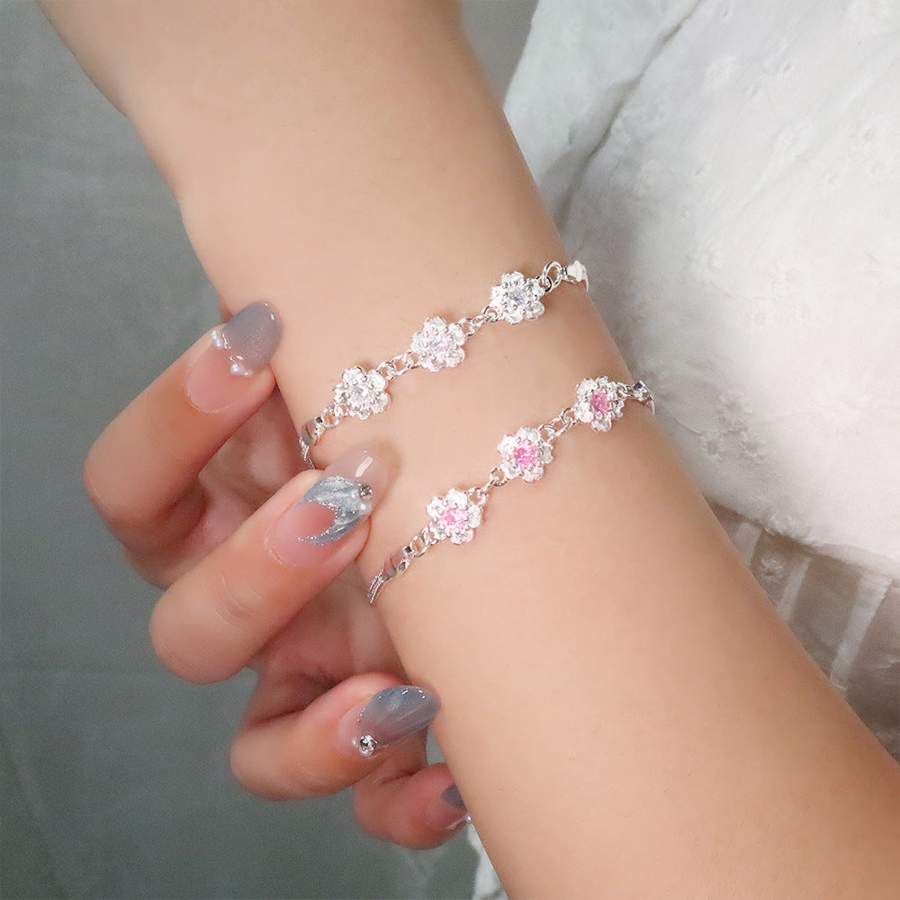 Pink Cherry Blossom Zirconia Double Layer Bracelet