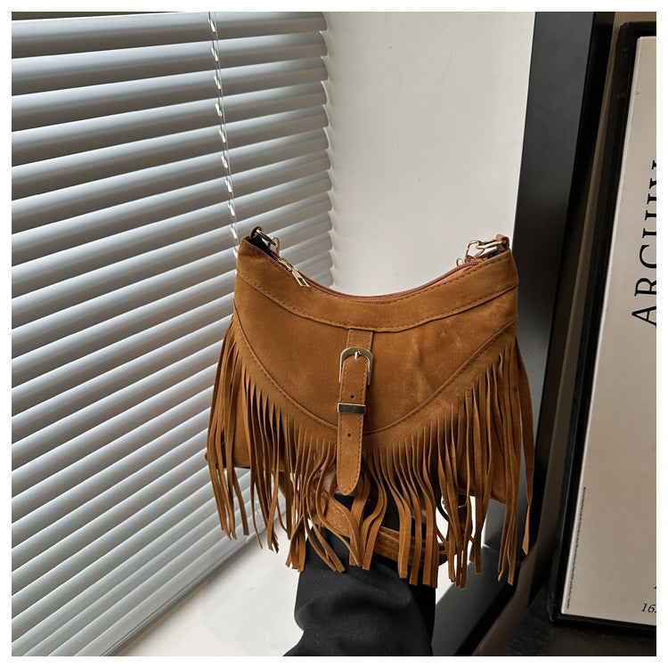 Retro PU Tassel Shoulder Handbag Tote Bag