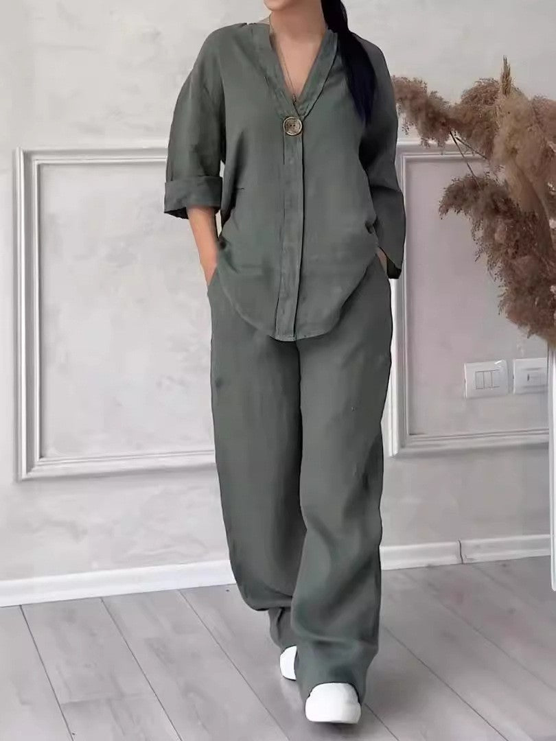 Women's Casual Cotton Linen Suit Set
