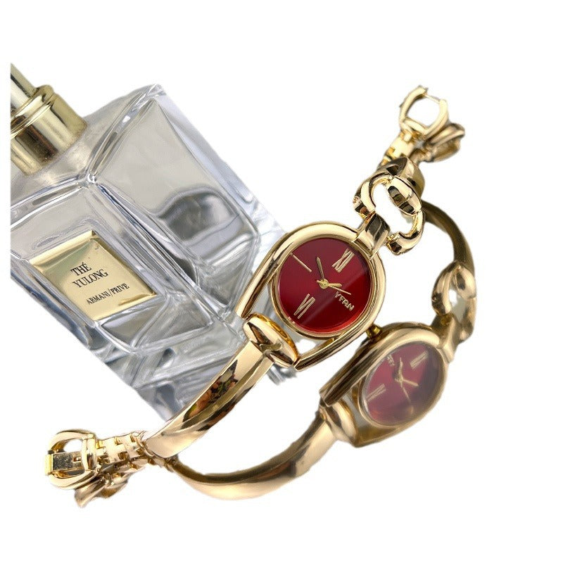 Vintage Button Bracelet Watch Fashion Quartz Women's Wristwatch.