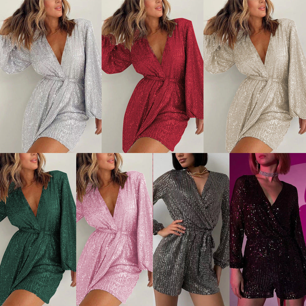 Sequined long-sleeved dress