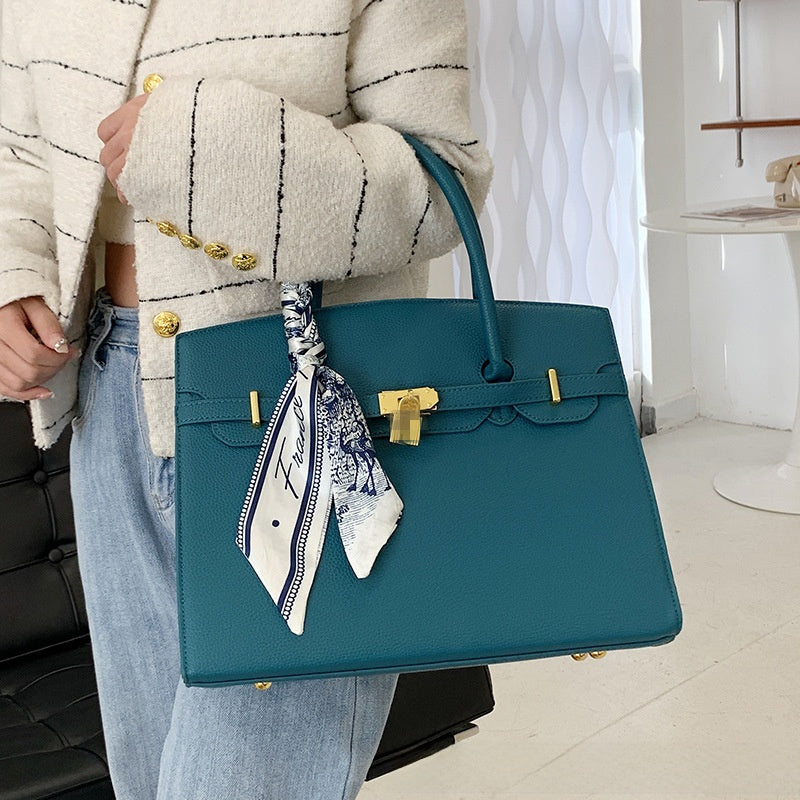 Women's Fashion Lock Scarf Kelly Bag Crossbody Tote Bag