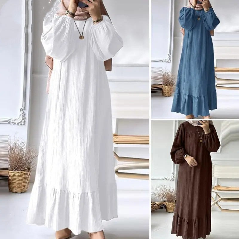 Vintage Solid Ruffled Hem Sun Dress