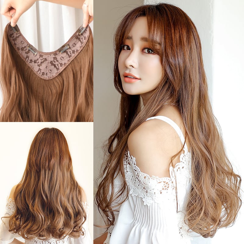 Long Curly/Straight Wig Hair Extension Piece, Natural Look, Adjustable Mesh Cap