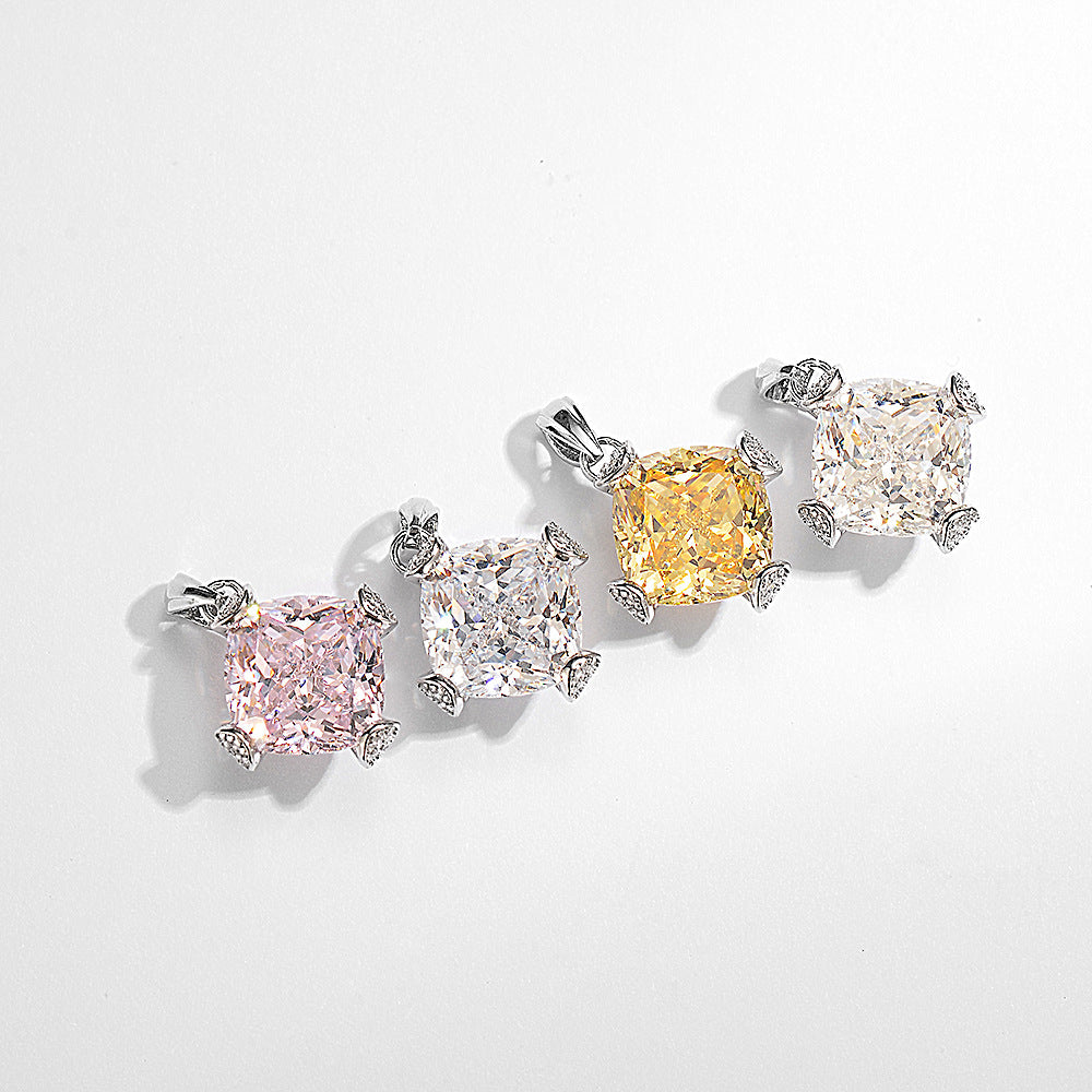 K936 White Gold 11 � 11 Princess Square High Carbon Diamond American Pink White G Pendant Main Stone 11 karat Simple Necklace