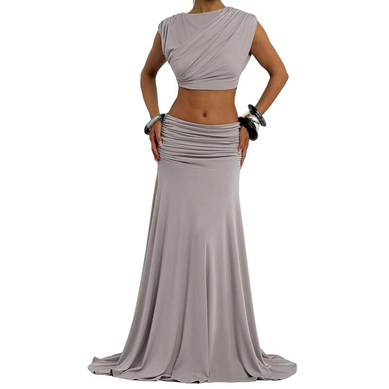 Relaxed Elegant Sleeveless Skirt Suit