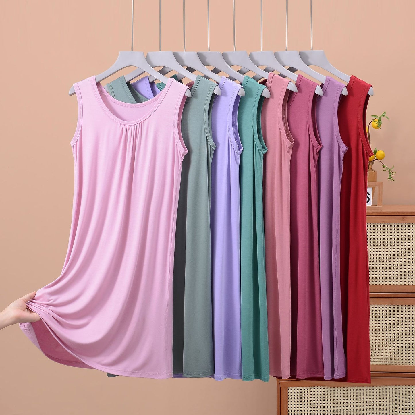 Round Neck Ruffled Sleeveless Loose Fit Maxi Dress for Plus Size - Solid Color Casual Home Dress