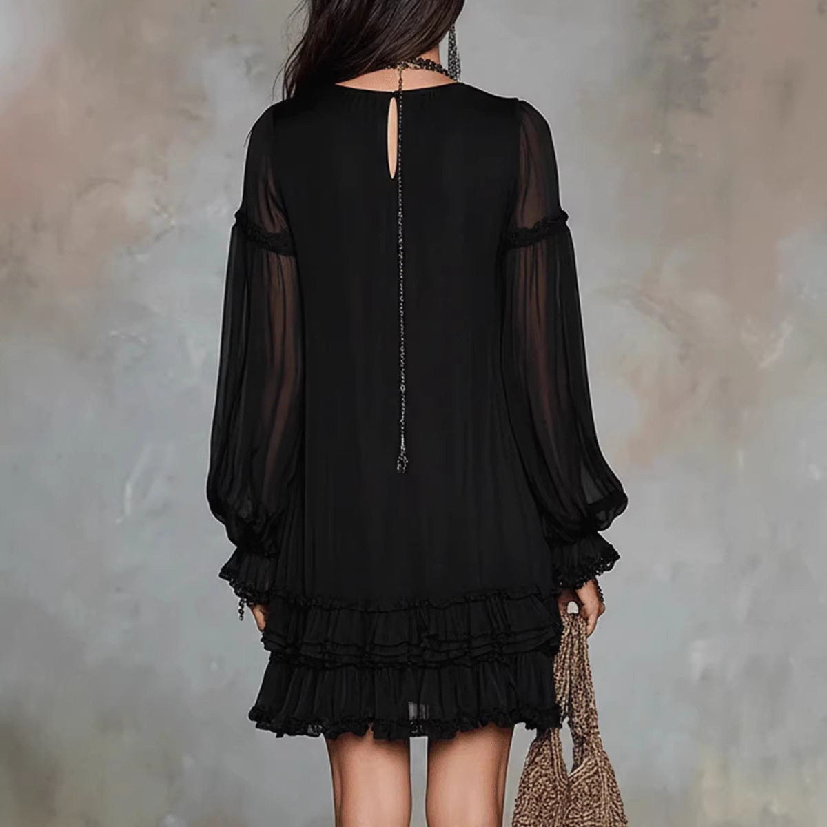 Spring New V-Neck Waist-Cinching Ruffle Elegant Dress