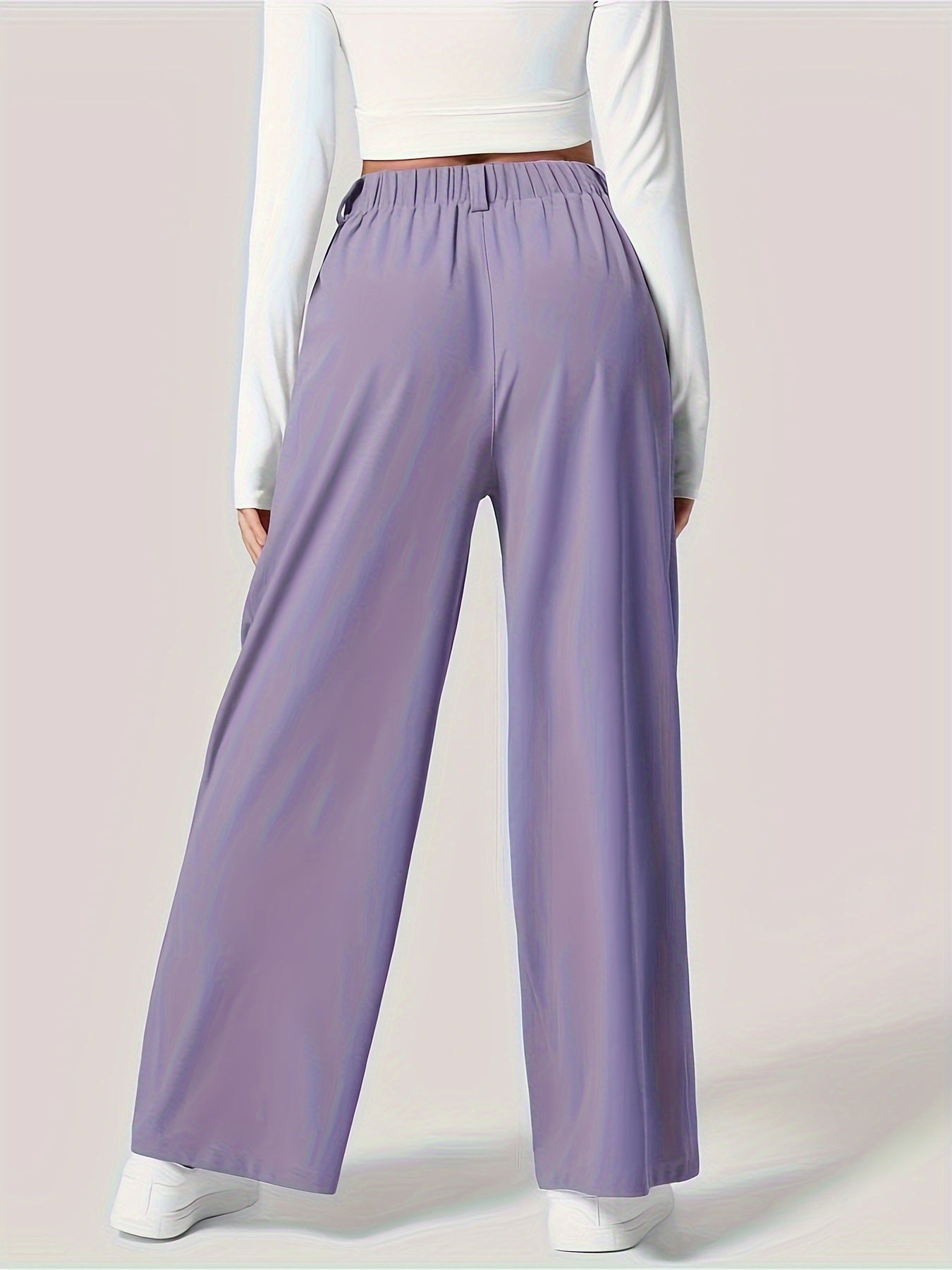 Women's High Waist Wide Leg Pleated Waffle Casual Trousers