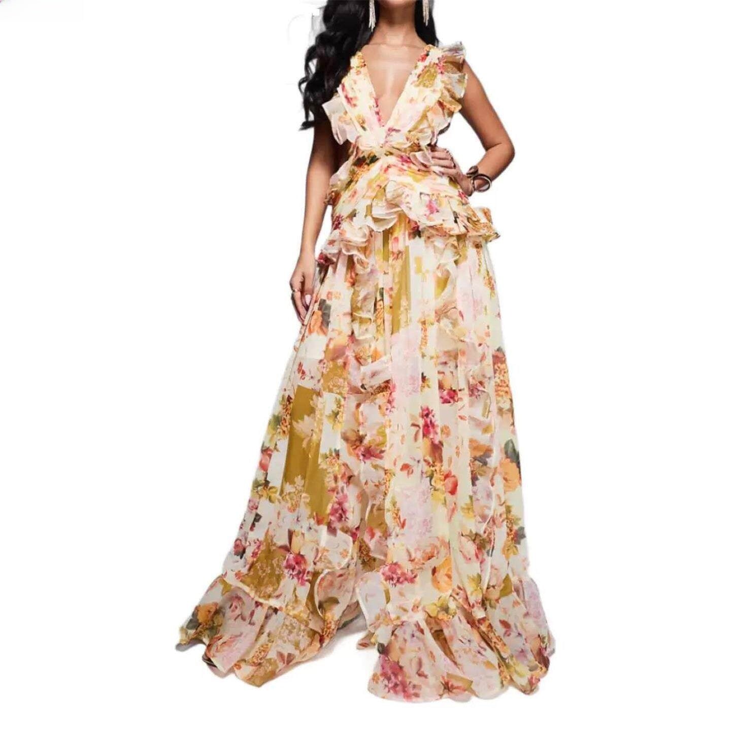 Floral Lace V-Neck Bubble Dress