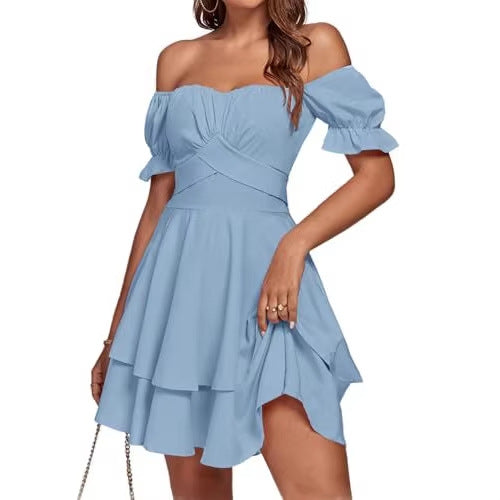 Off-Shoulder Lace-Up Ruffle Formal Gown