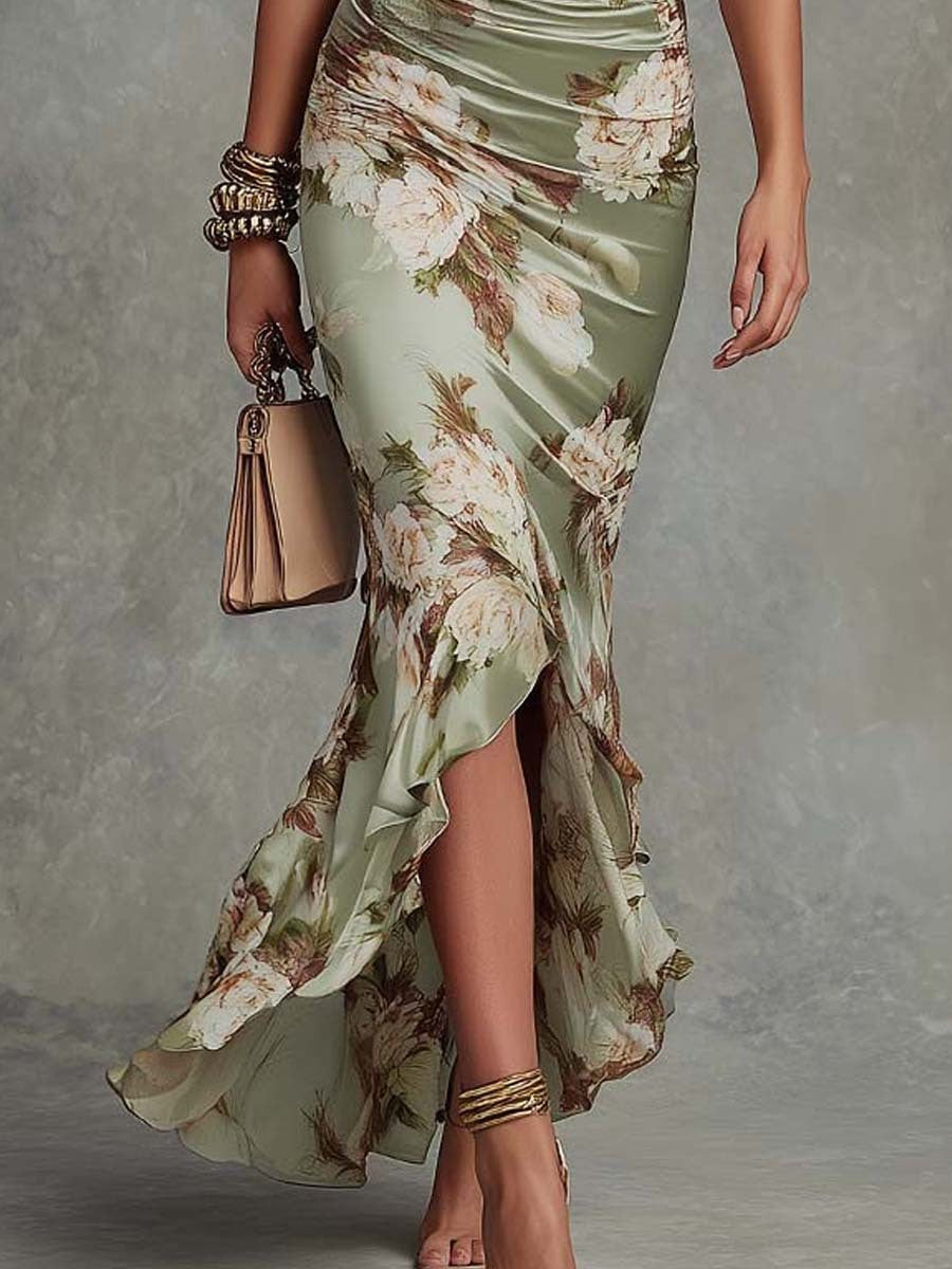 Floral Print V-Neck Slim-Fit Dress