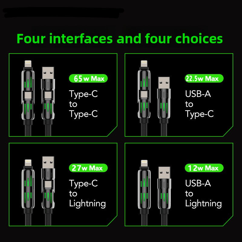 Light Beam Spring Four-in-One Mobile Phone Charging Cable