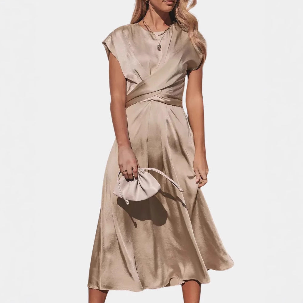 Satin Sleeveless Women's Dress with Ruffled Details