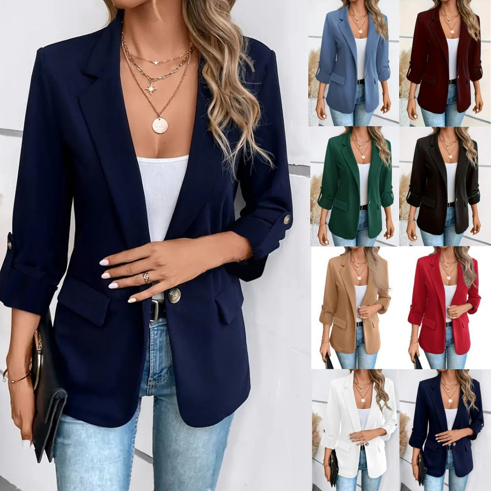 Women's Solid Color Long Sleeve Suit Jacket