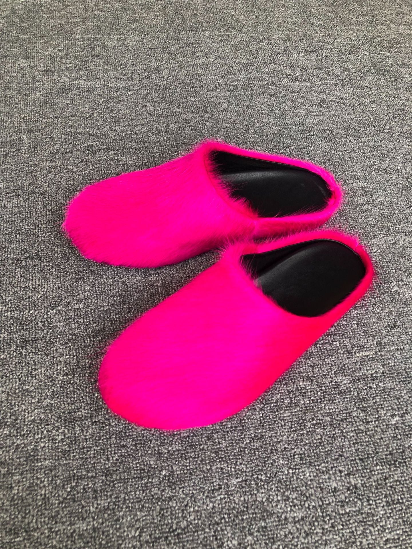 Women's Genuine Leather Horsehair Platform Slippers