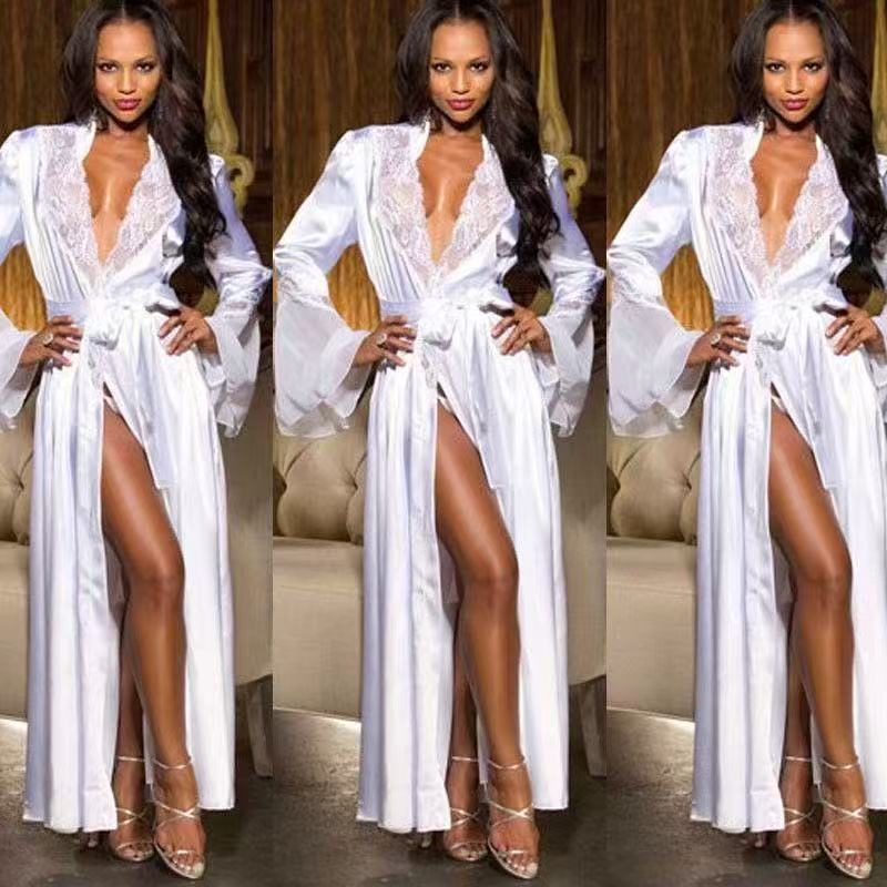 Women Ice Silk Lingerie Long Dress