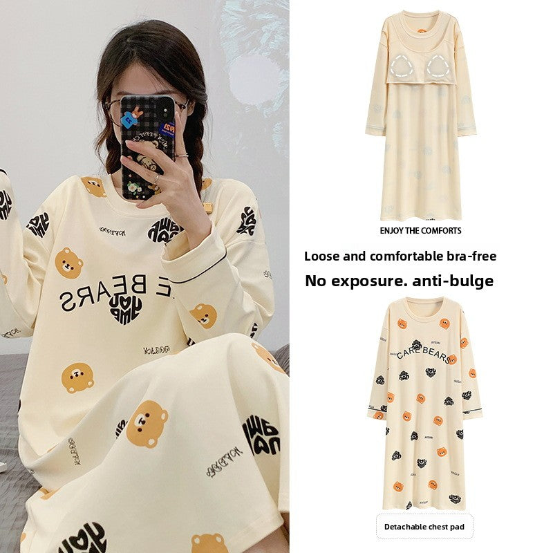 Women's Pure Cotton Long Sleeve Sleep Dress