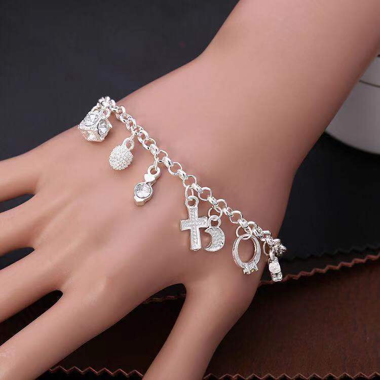 Multi-Pendant Alloy Bracelet with Diamond Accents