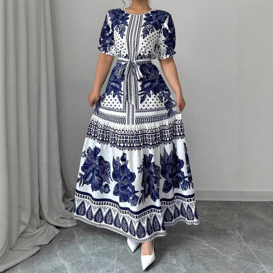 Lace-Up Elegant Ruffled Short-Sleeved Dress