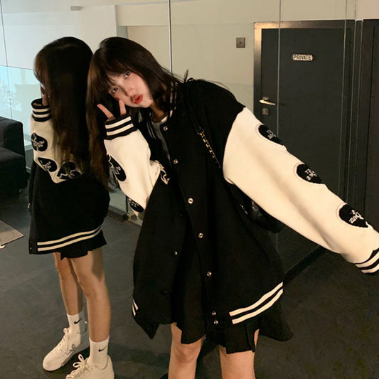 Baseball Coat Women&#039;s New Autumn And Winter All-match Loose BF Lazy Style Love Color Matching Baseball Suit Ins Trendy