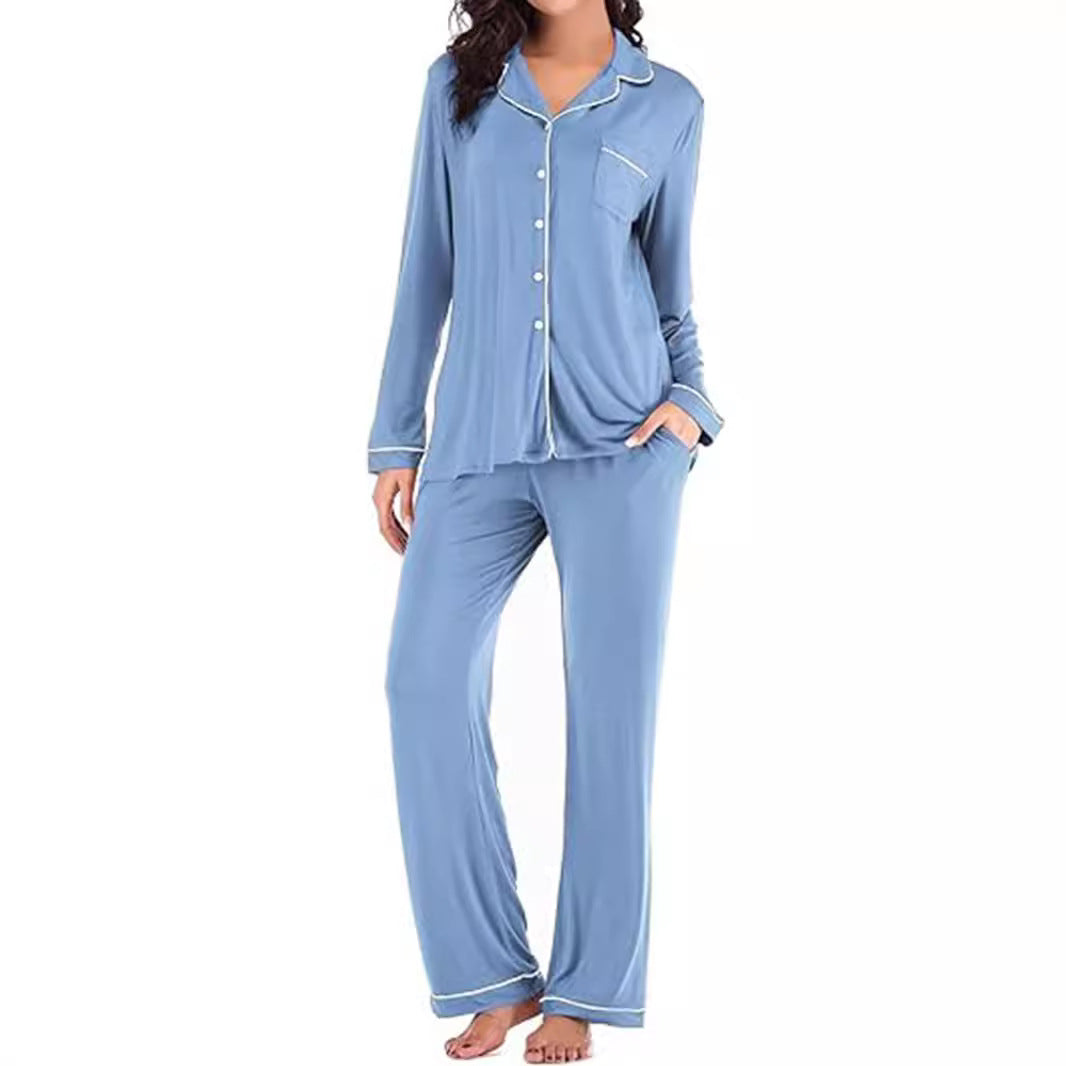 Women&#039;s New Home Clothes Pocket Cardigan Button Long Sleeve Suit Modal