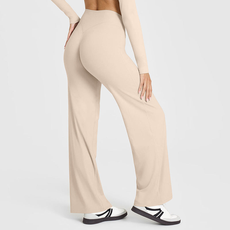 Nude Wide-Leg Yoga Pants, Butt-Lifting Peach Hips, Women&#039;s High-Waisted Straight Outer Wear, High-Elastic Sports Fitness Pants For Women