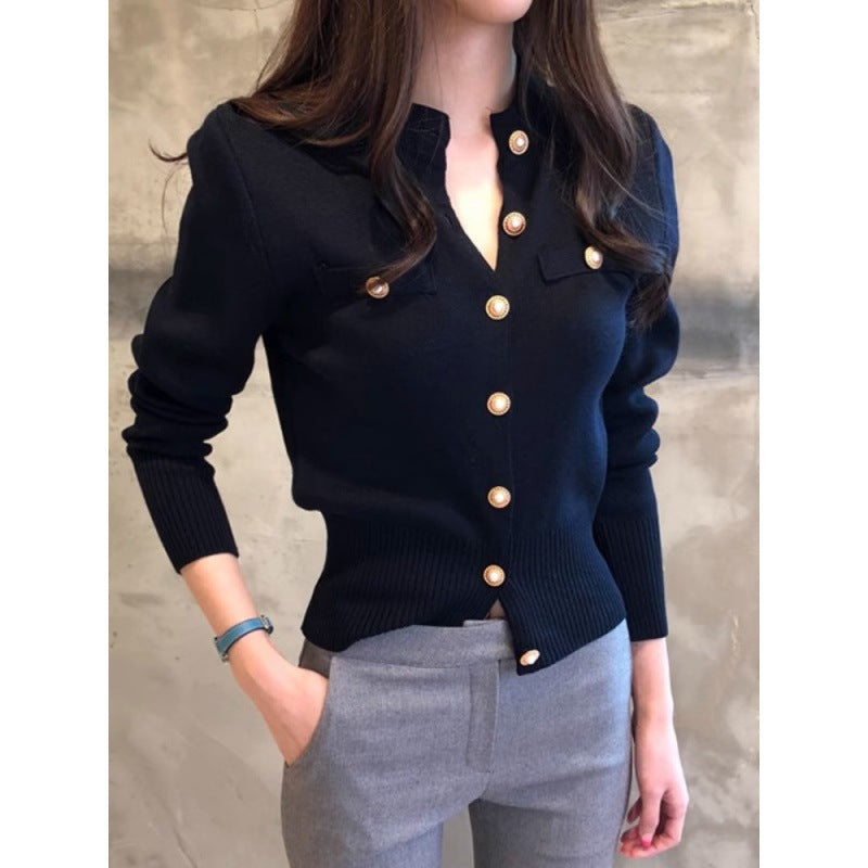 Tight Knitted Cardigan Women&#039;s Short Thick Slim-fit Korean Style Autumn And Winter New Sweater Retro Long-sleeved Small Coat Top