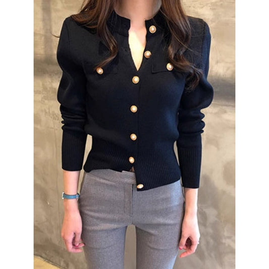 Tight Knitted Cardigan Women&#039;s Short Thick Slim-fit Korean Style Autumn And Winter New Sweater Retro Long-sleeved Small Coat Top