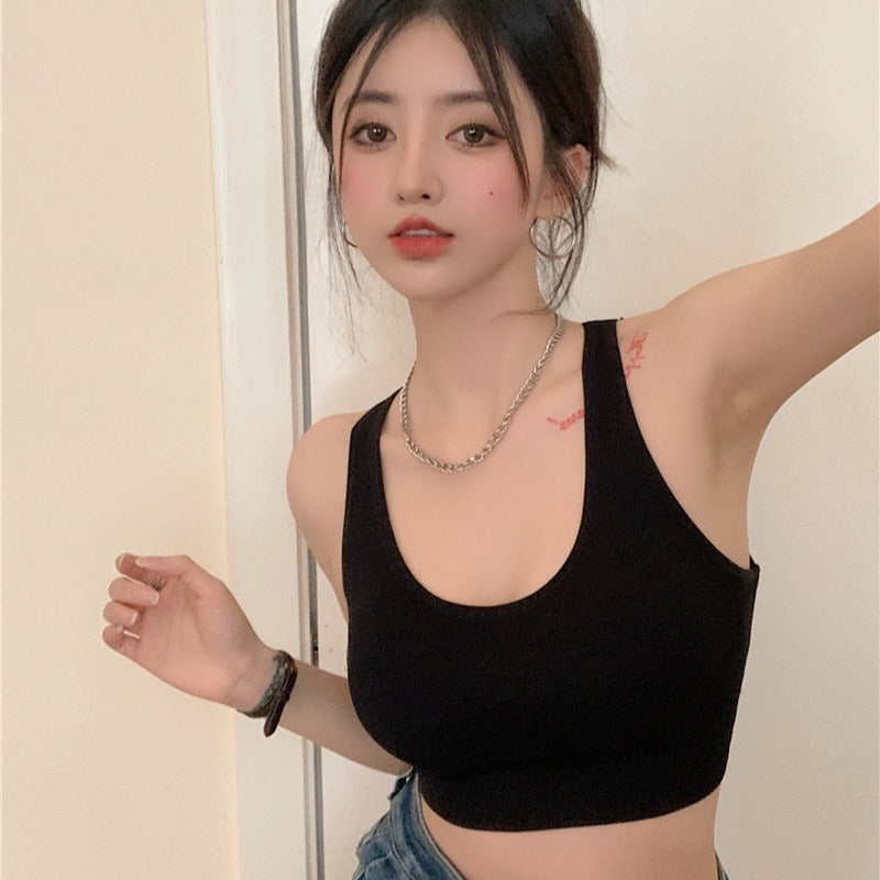 Hot Girl Sexy Beautiful Back Knitted Camisole Women's Inner Wear Summer No Rims with Breast Pads Bottoming Outer Top