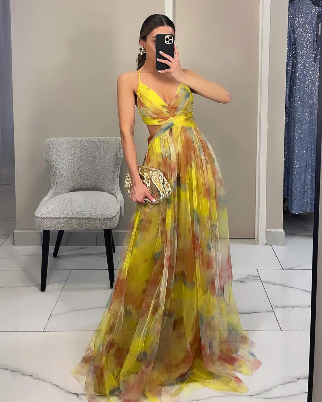 Net-silk printed dress