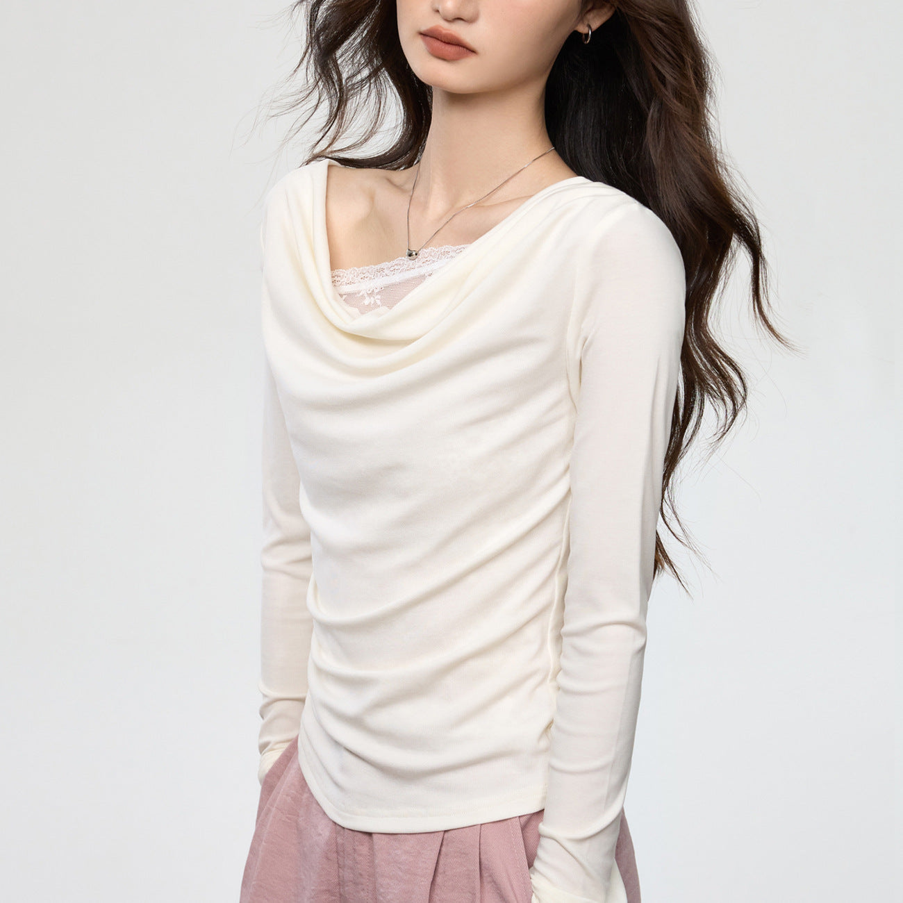 Swing collar stitching fake two-piece long sleeve