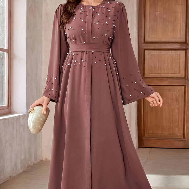 Long-sleeved pearl long dress