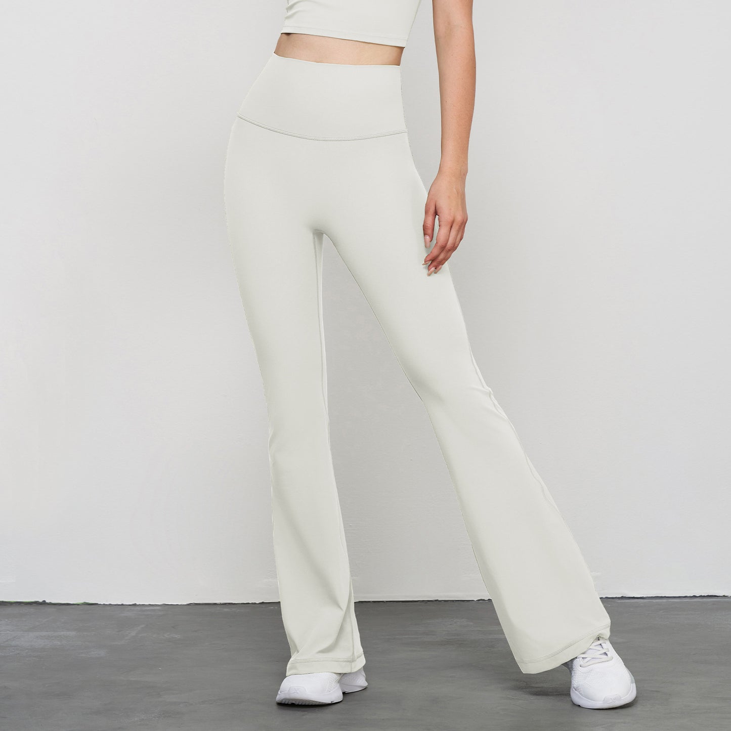 High elasticity micro-ruffled yoga pants, sheer high-waisted wide-leg pants