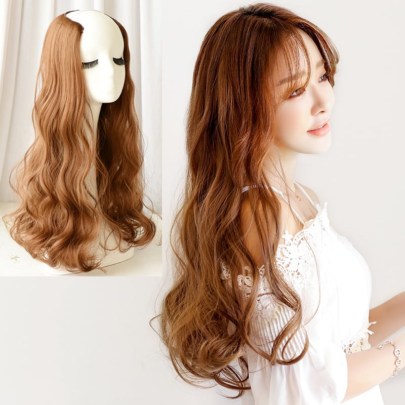 Long Curly/Straight Wig Hair Extension Piece, Natural Look, Adjustable Mesh Cap