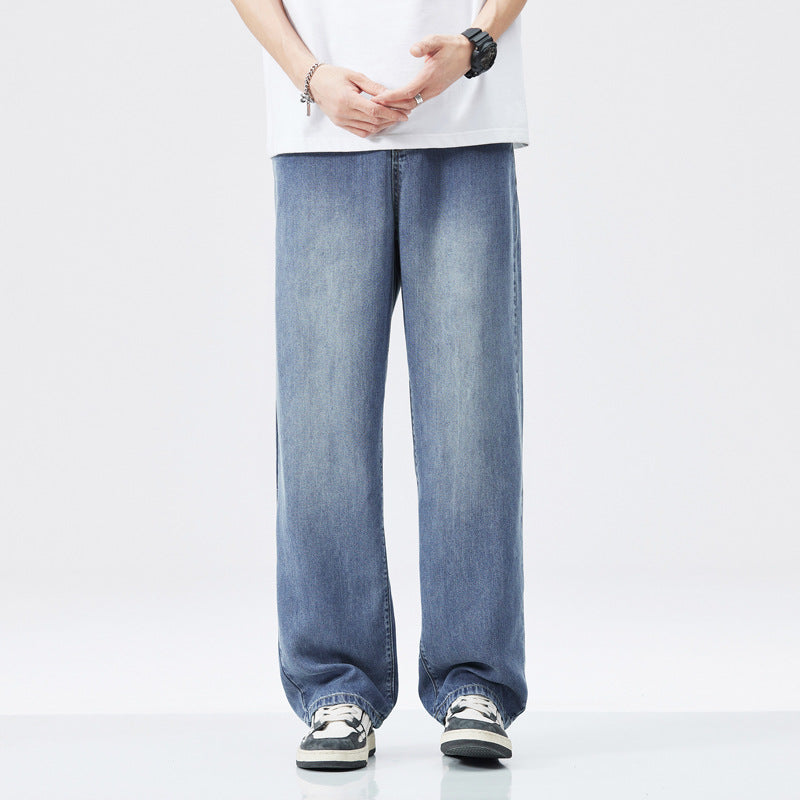 Tencel stretch jeans, thin straight-leg trousers
