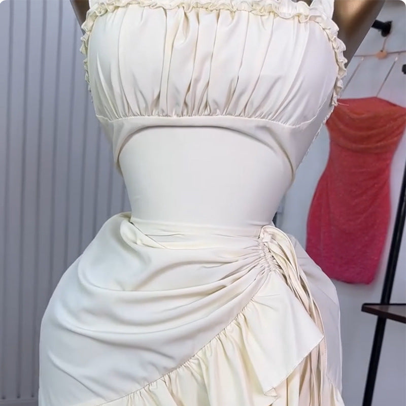 Summer Spaghetti Strap Ruffle Hem Long Dress