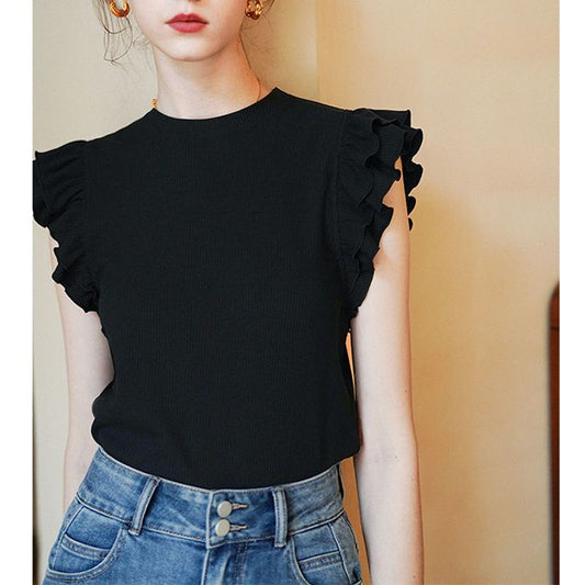 French-style Sleeveless Design T-shirt