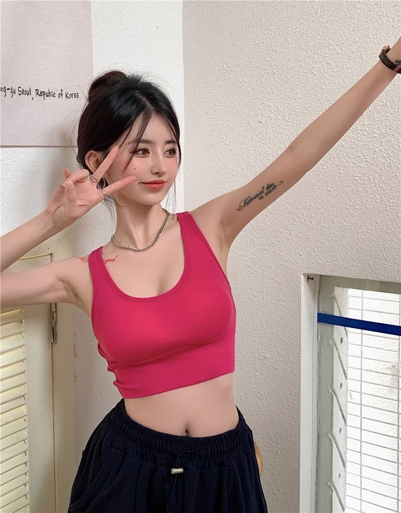 Hot Girl Sexy Beautiful Back Knitted Camisole Women's Inner Wear Summer No Rims with Breast Pads Bottoming Outer Top