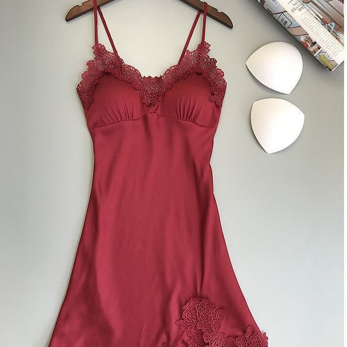 Women Summer Ice Silk Lace Nightgown
