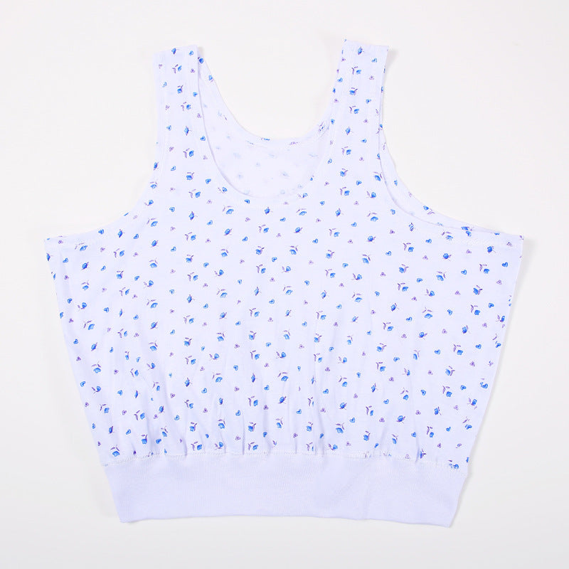 Printed Summer Middle-aged and Elderly Short Vest Underwear Women's Cotton Large Size Elder's Undershirt Bra Mother's Sling Thin Vest