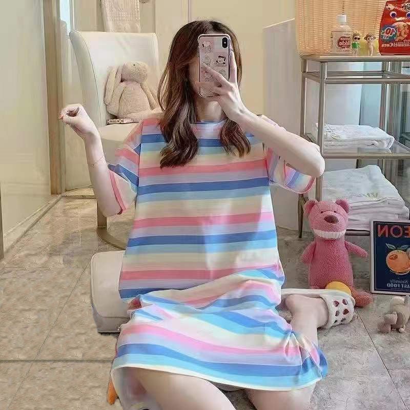 Women's Summer Cartoon Short Sleeve Pajama Dress - Loose Comfortable Home Wear