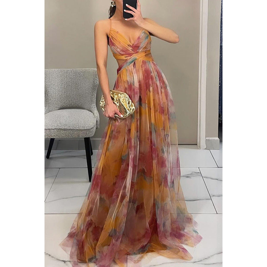 Net-silk printed dress