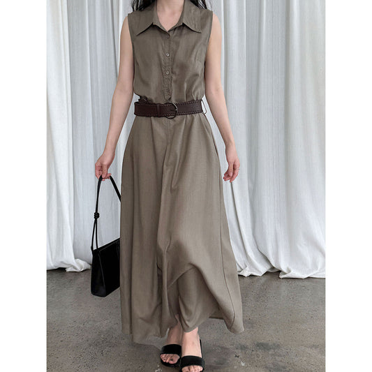 Waist-cinching sleeveless dress