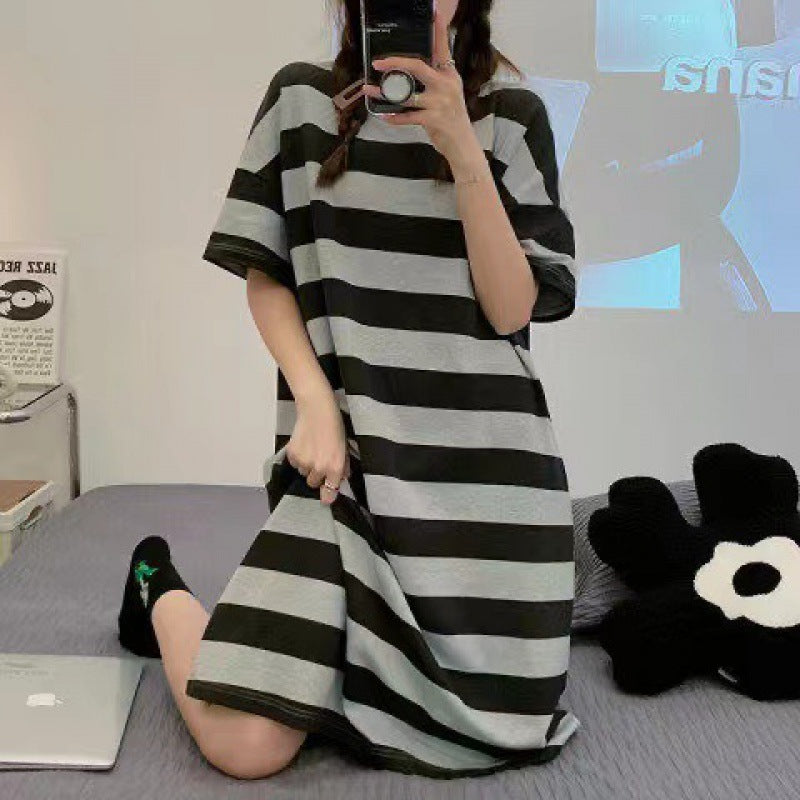 Women's Summer Cartoon Short Sleeve Pajama Dress - Loose Comfortable Home Wear