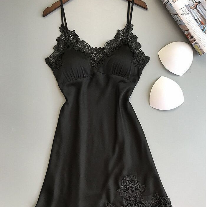 Women Summer Ice Silk Lace Nightgown