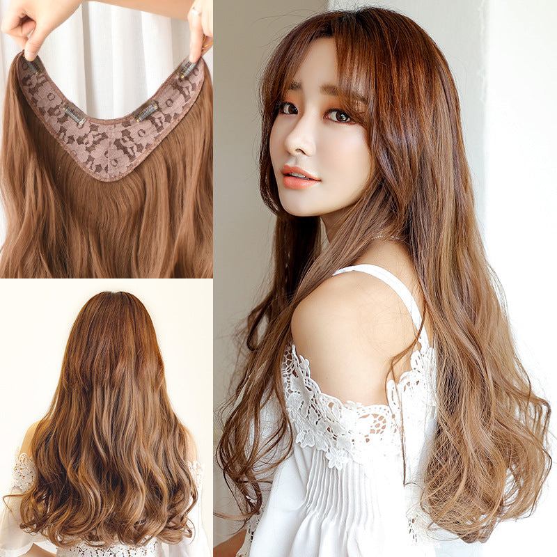 Long Curly/Straight Wig Hair Extension Piece, Natural Look, Adjustable Mesh Cap